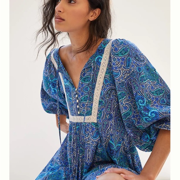 Anthropologie Lissa Romper Teal and Navy Paisley romper - Picture 2 of 7